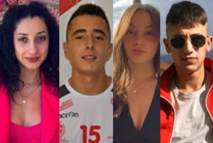 Le vittime: Natasha Baldacci, che era alla guida, Nico Dolfi, Luana Bellini e Gabriele Marghi (Foto da Ansa e Facebook)